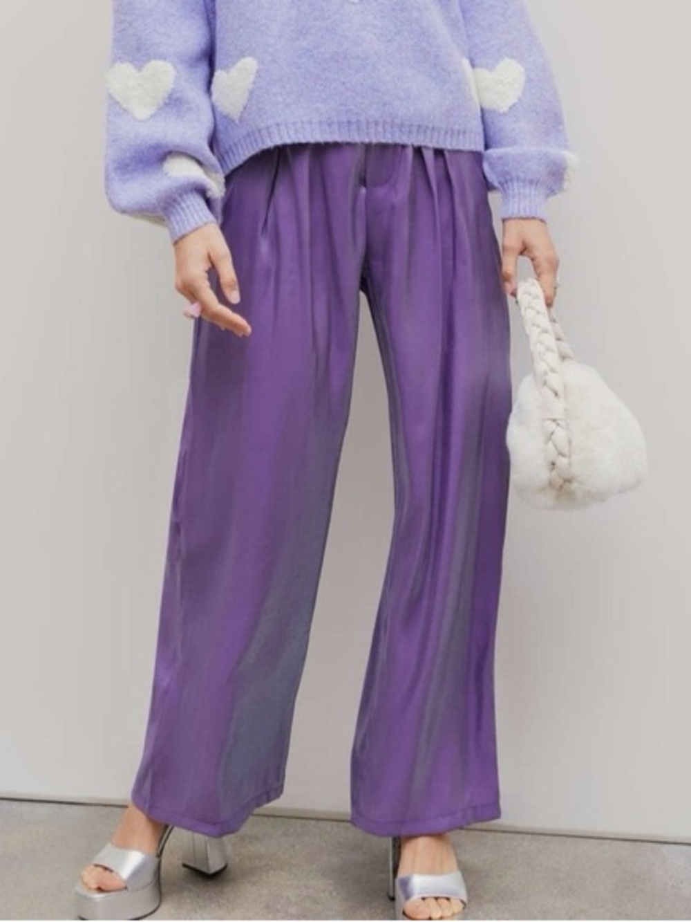 Cider Metallic Purple Wide-Leg Pants